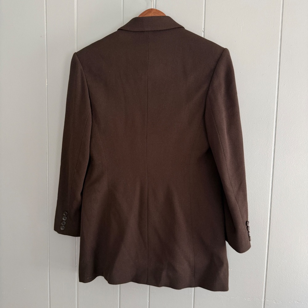 AKA Eddie Bauer Womens 12 Chocolate Brown 100% Wool 3-Button Longline Blazer 90s - Picture 10 of 14